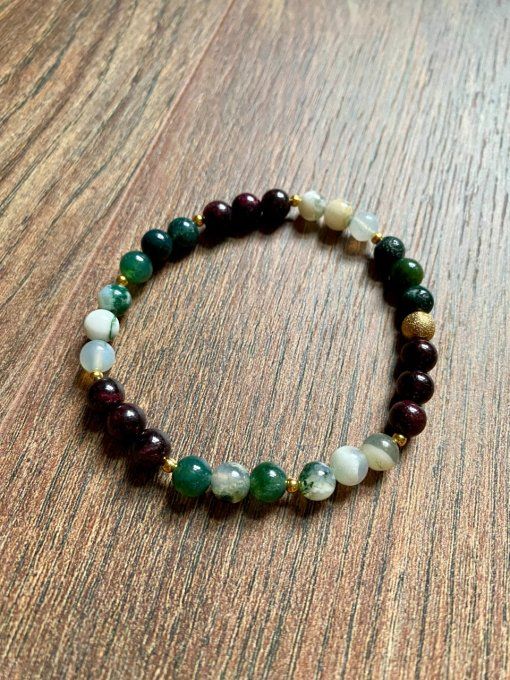 Bracelet Agate arbre, Agate mousse et Grenat